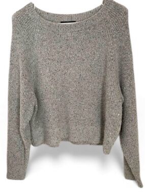 Express Metallic Ribbed Cropped Sweater Gray Silver Medium